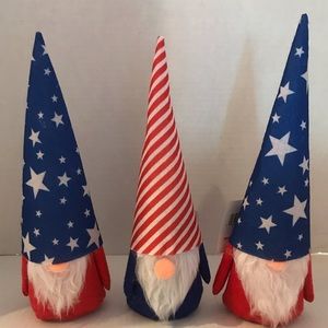 Gnomes Red, White And Blue Shelf Sitters 10” 4th Of July Felt Gnomes